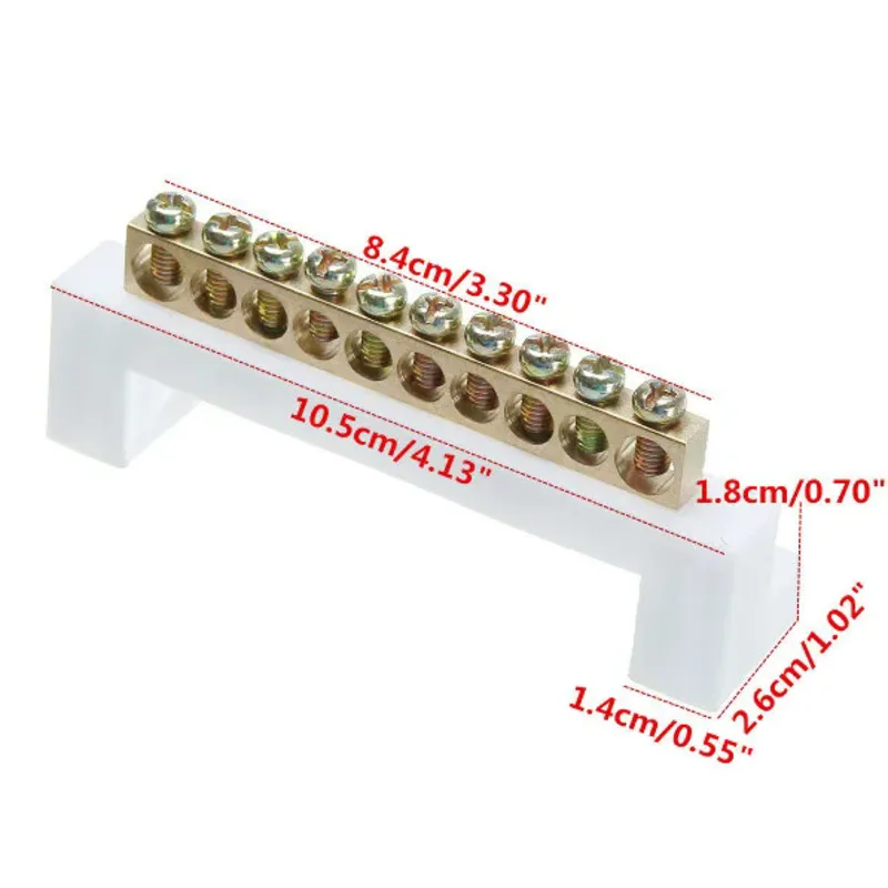 10 Positions Electric Cable Connector Terminal Block Barrier Strip Bar Screws White Bridge Design Zero Line Copper Grounding