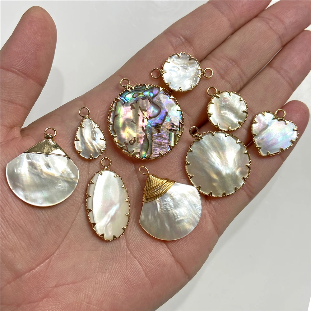 Shiny Mother of Pearl Pendant Natural Shell Drop Water Heart Round Charm Fashion Simple Accessories for Jewelry Making Necklace