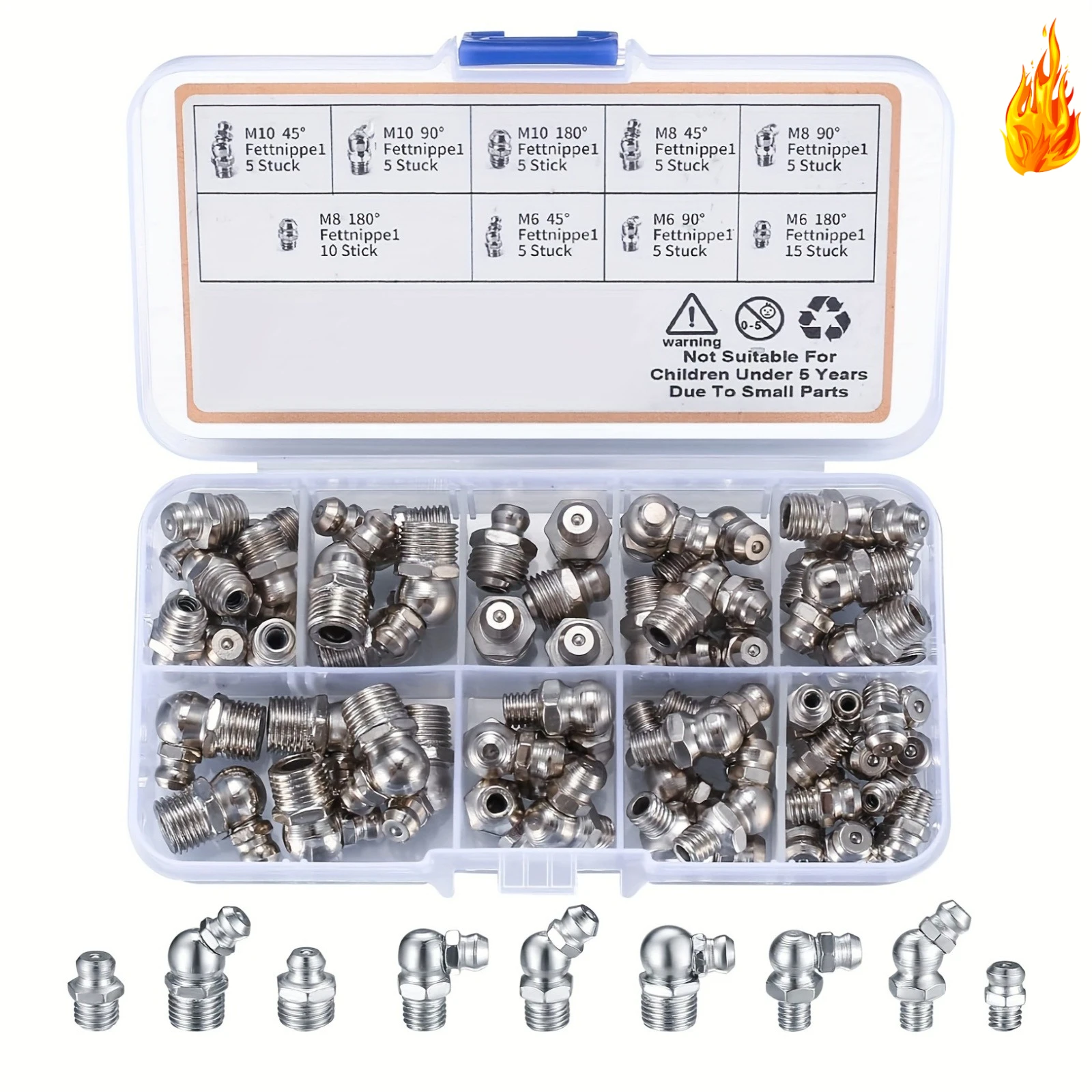 

Комплект фитингов для метрической смазки, 60 шт. — M6/M8/M10 и гидравлический 45 ° /90 ° /180 ° Угловые фитинги Zerk для смазки