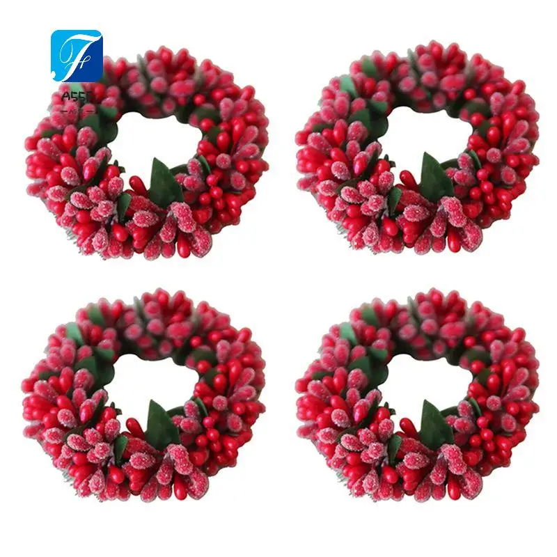 A55F-Red Berry Candlesticks Berry Candle Holder Christmas Tealight-Candle Holder Garland For Christmas Mini Ornament