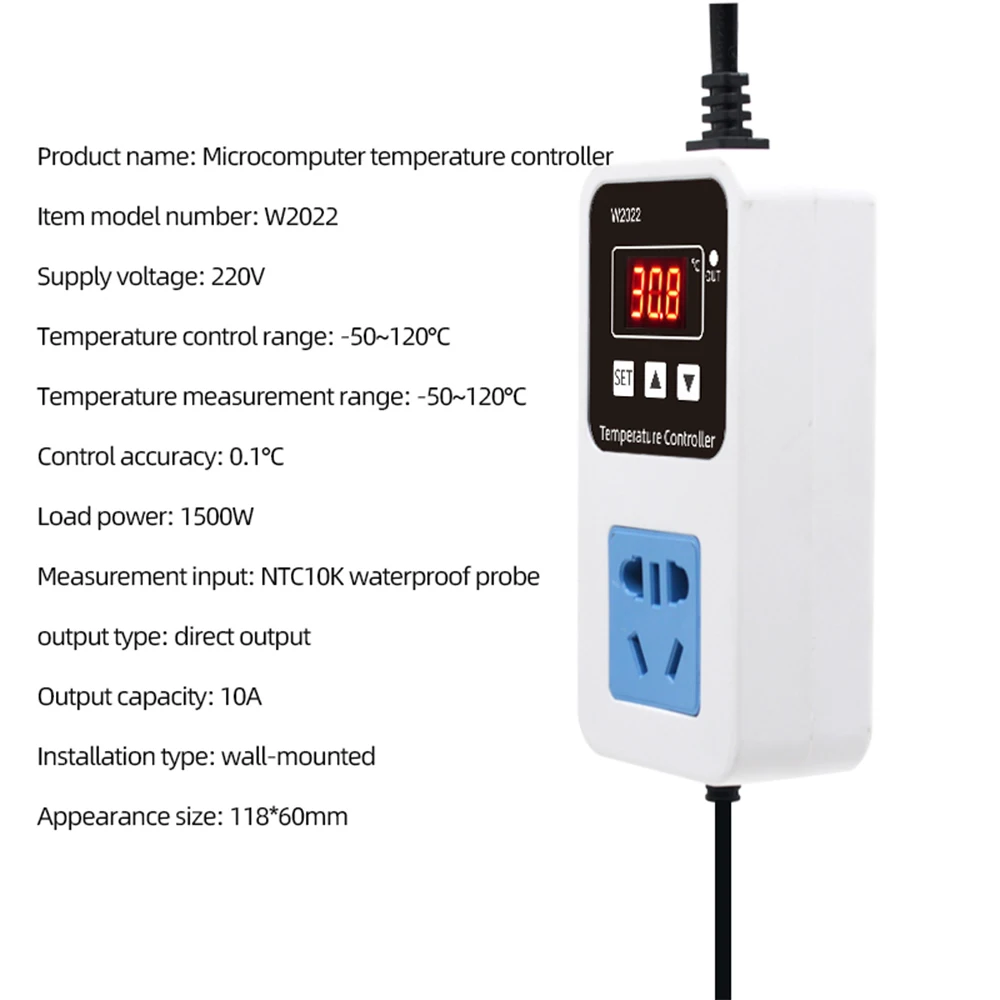 Cyfrowy przełącznik kontrolera temperatury gniazdo wtykowe termostat ogrzewanie i chłodzenie podwójny przekaźnik AC 220V czujnik temperatury