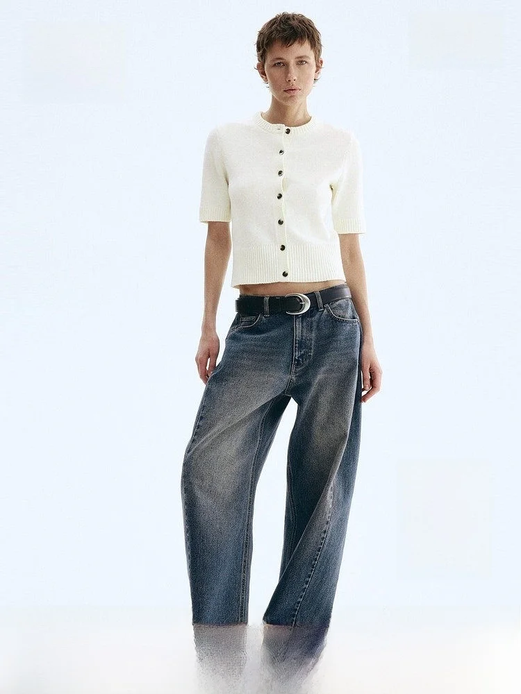 

H&M Summer New Women's Short Sleeve Open Cardigan Casual Style Slim Fit Button Cotton Acrylic Knitted Sweater 1331326