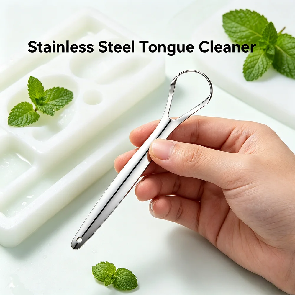 Stainless Steel Tongue Scraper, Tongue Cleaning Tool, Smooth Edge, Ergonomic Handle, Reusable Oral Care Tool for Home Daily Use
