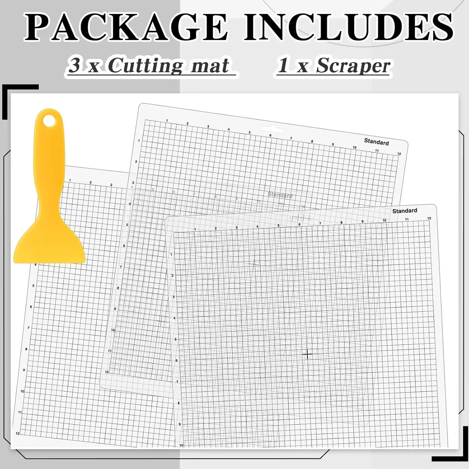3 Pack Standard Grip Cutting Mat for Silhouette Cameo 4/3/2/1, 12x12 In Square Non Slip Cut Mats with Scraper, Gridded Adhesive view 5