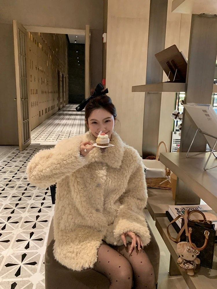 

Теплое милое пушистое пальто, зимнее тонкое мягкое воротник, очаровательное Thien Long Sve, повседневное пальто средней длины, для поездок на работу, Faion