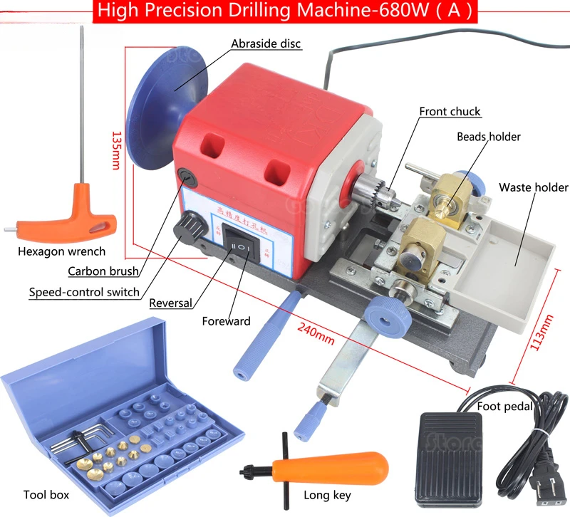 

RED Stone Pearl Drilling Machine Jewelry Making Equipments Beading Polishing Tools 680W Powerful Amber Holing Machine