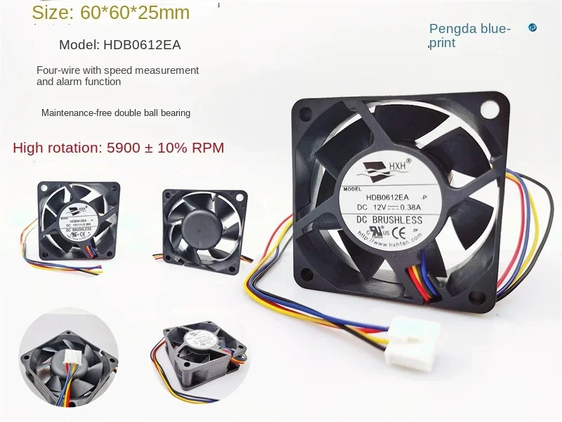 

New HDB0612EA dual ball 12V0.38A speed alarm function 6025 server 6CM cooling fan60*60*25MM