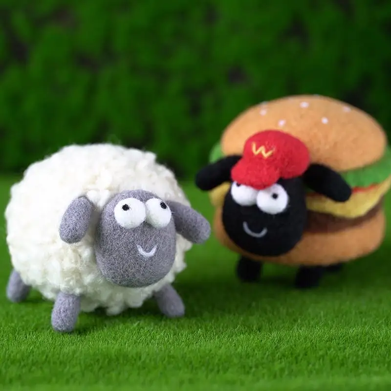 Burger Sheep Wool Felt DIY Material Bag Handmade Not-complete  Black Sheep Animal Plush Doll Ornament Gift Pendants Decoration