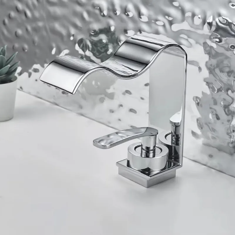 

Minimalist Waterfall Hot and Cold Brass Creative Bathroom Cabinet Bathroom Wash Basin Faucet