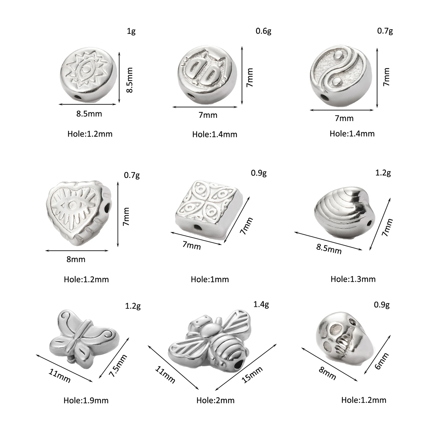 8Pcs High Quality Stainless Steel Casting Loose Spacer Beads Charms For Diy Beaded Bracelets Jewelry Handmade Making