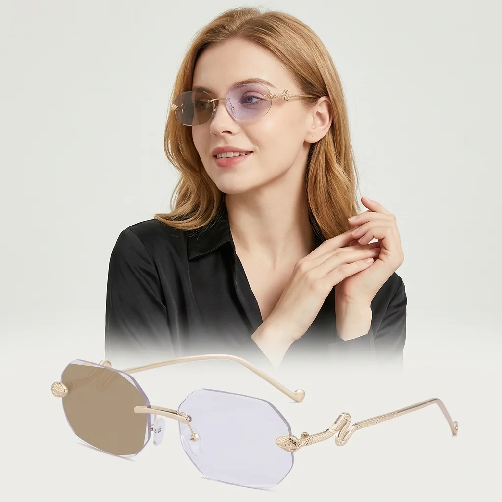 

Женские квадратные фотохромные солнцезащитные очки без оправы с алмазной огранкой, модные, трендовые, с защитой UV400, новинка