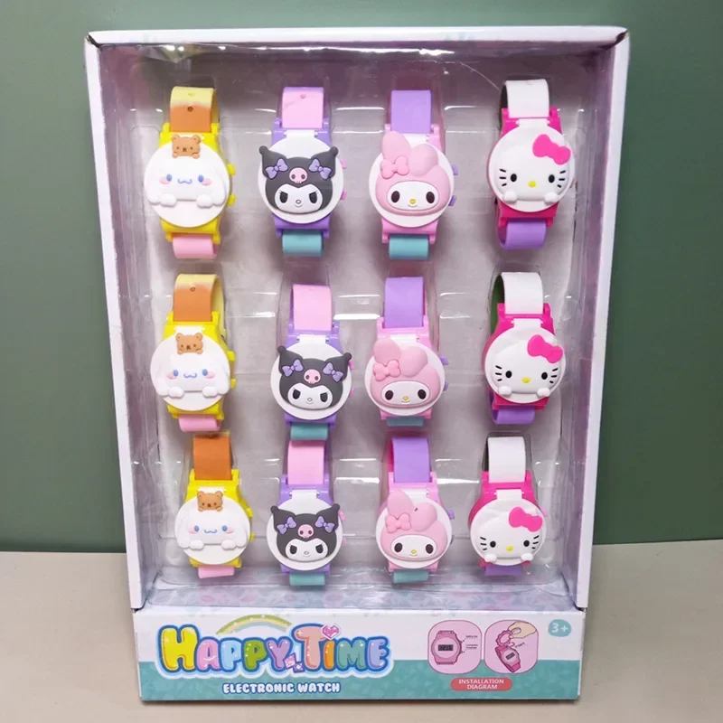 Wholesale 4pcs Sanrio Anime HelloKitty Watch Rainbow Gradient Cinnamoroll Kuromi Kawaii Flip Children Cartoon Watch Girly Heart