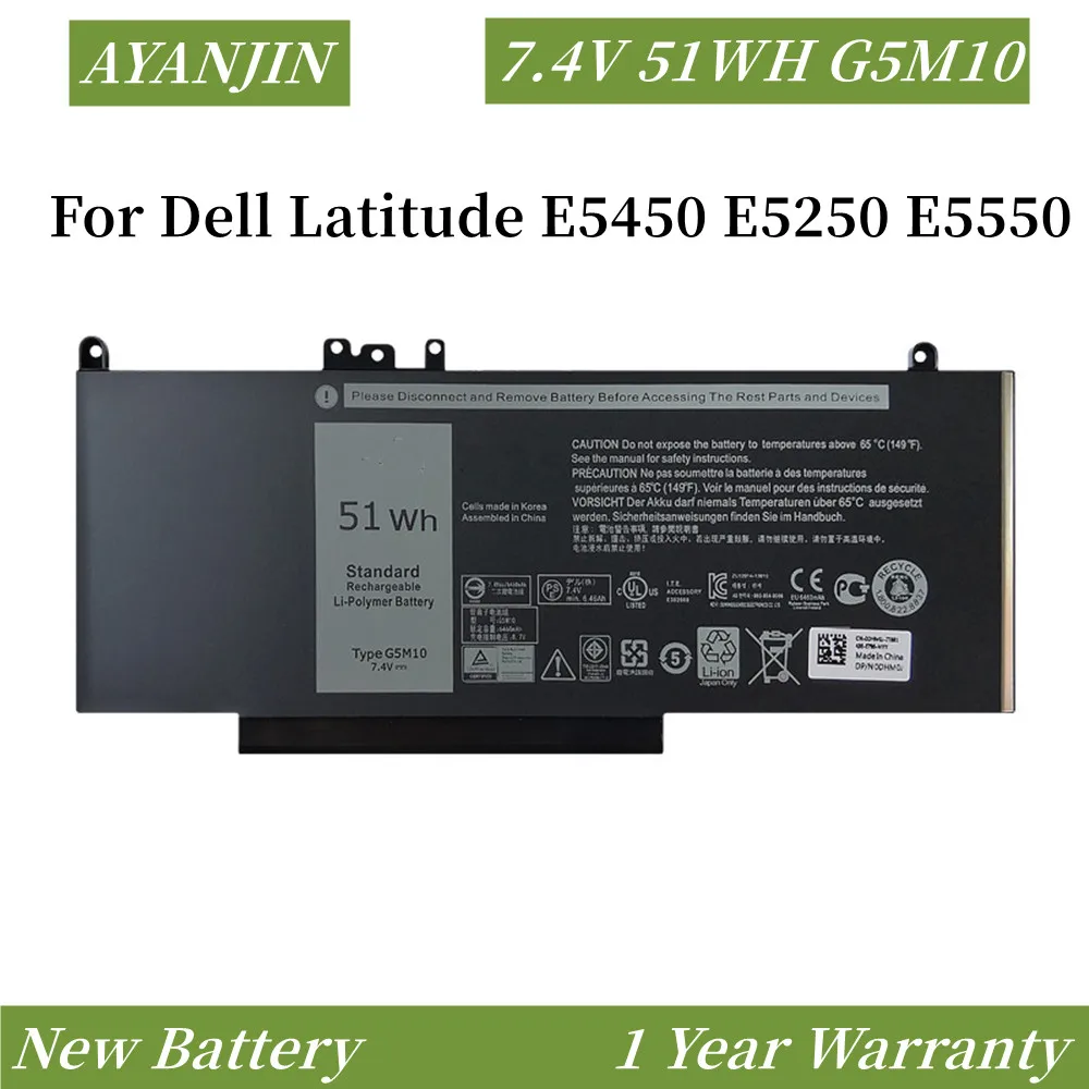 Nuova batteria per Laptop 7.4V 51WH G5M10 per DELL Latitude E5250 E5450 E5550 8 v5gx R9XM9 WYJC2 1 ky05