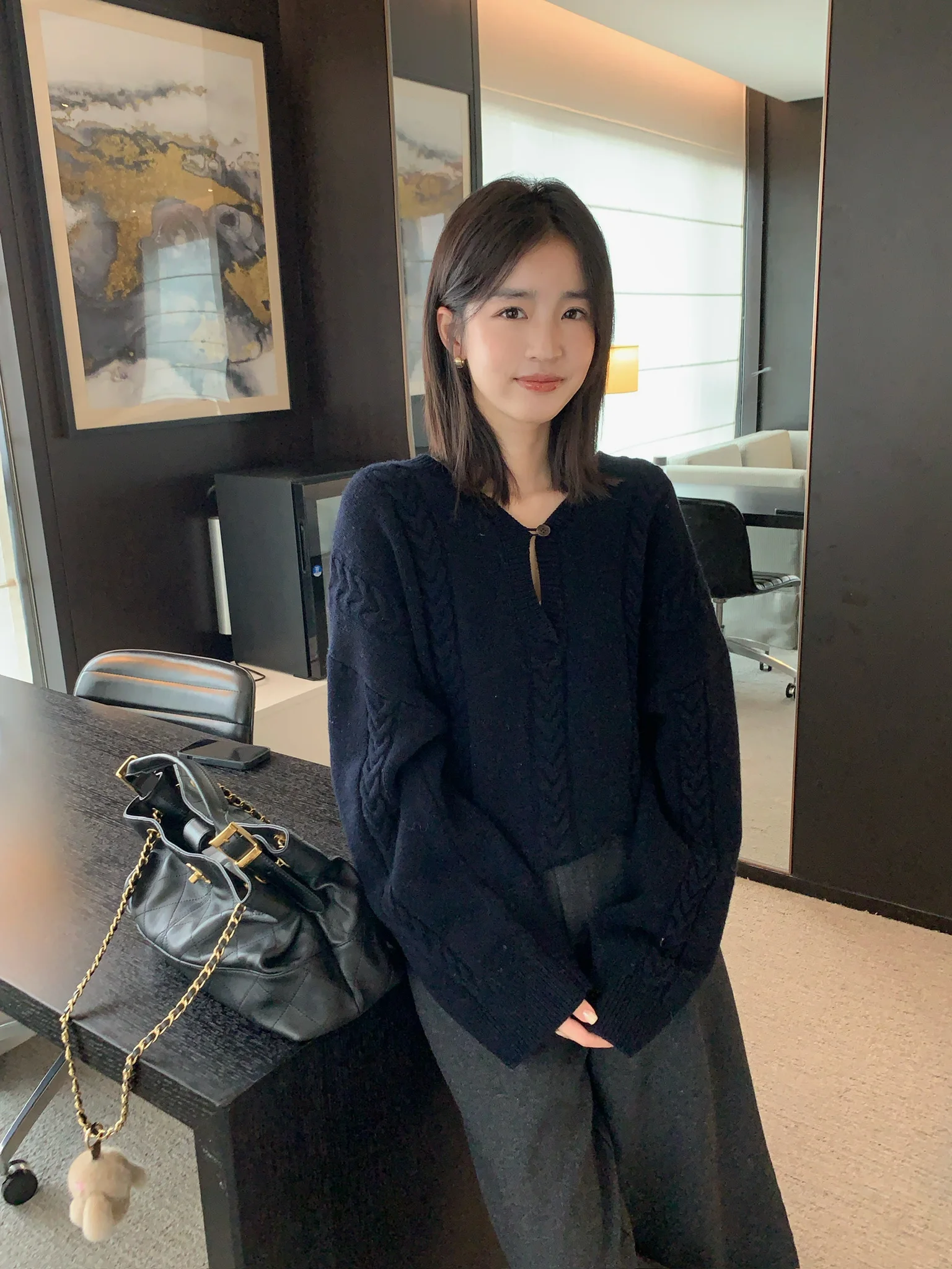 

Full Wool Knitted Sweater Korean Sle Autumn Winter Lazy Ele Women's Cardigan V-ne Button-up Loose Fit Long Sve