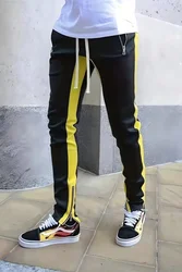 2025 New Men Pocket Long Pencil Pants Summer Low Elastic Waist Drawstring Zip Casual Slim Male Striped Harem Trousers S-XXXL