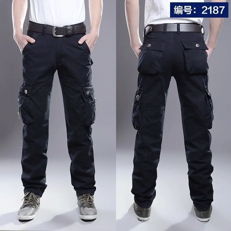 Summer New Solid Color Casual Pockets Cargo Pants Man Thin Style Cotton Outdoor Camouflage Clothing Street Y2K Straight Trousers