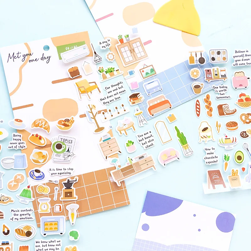 Kawai Meet You One Day Decorative Stickers Life Small Things Home Creative Ins Handbook Mobile Phone Stickers Lovely