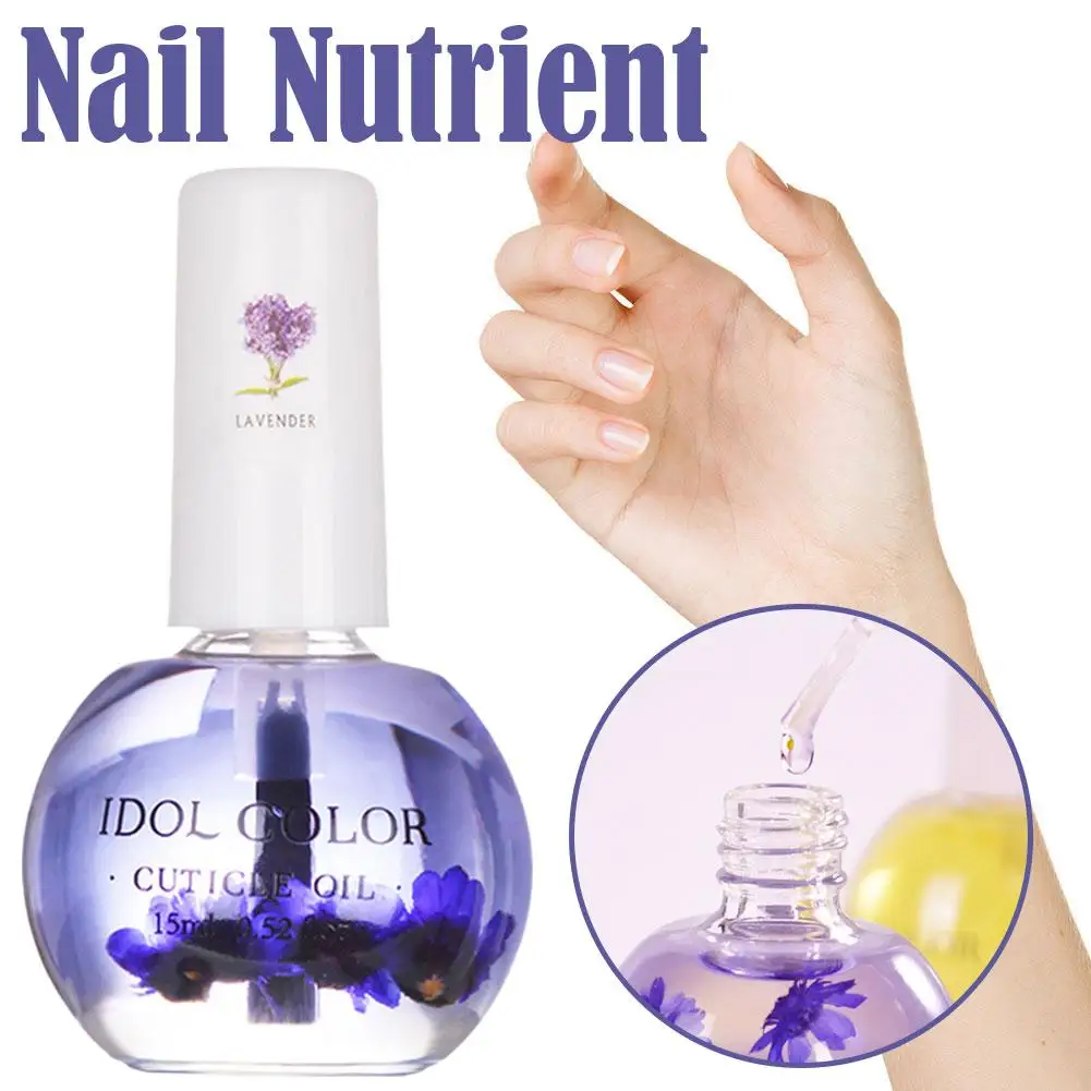 Óleo Revitalizador de Cutícula de Unhas para Mulheres, Óleo Nutricional, Óleo Nutricional, Flores Secas, Amolecimento, 15ml