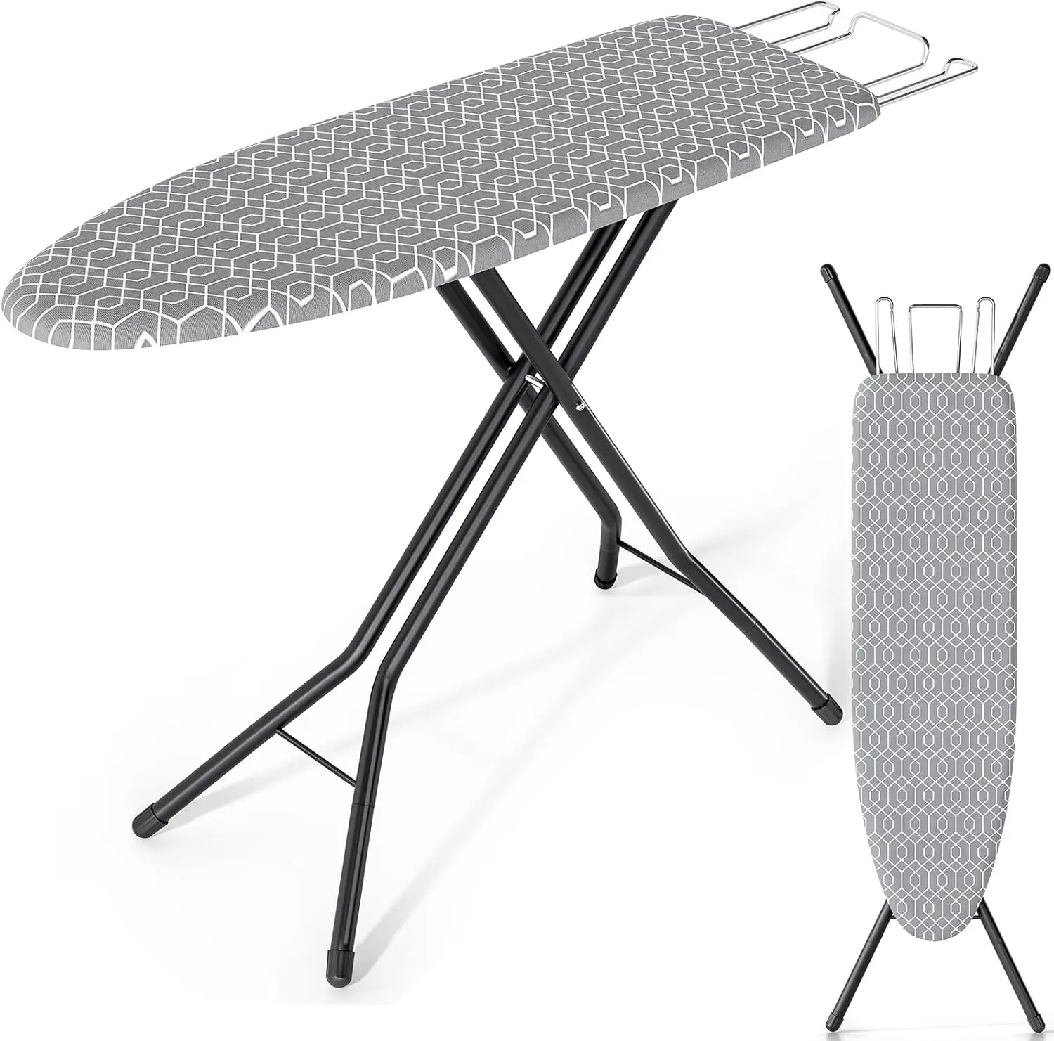 

Foldable Ironing Board Full Size with Adjustable Height, Heavy Duty Metal Legs & Thick Cover, 43x13 Gray
