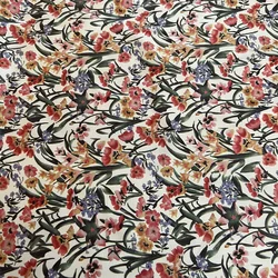 1 meter 95% Mulberry Silk 5% Spandex 19 momme Twill Silk Fabric White Floral Printed 140m 55