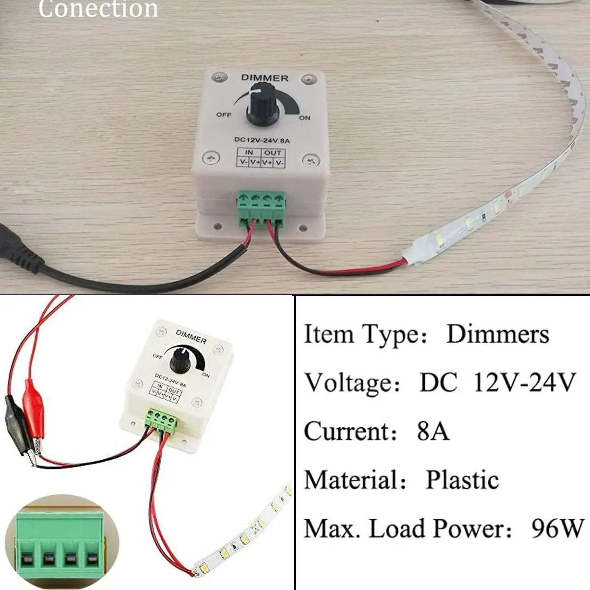 2 PCS LED Dimmer Switch DC 12V 24V 8A Adjustable Brightness Lamp Bulb Strip Driver Single Color Light Power Supply Controller