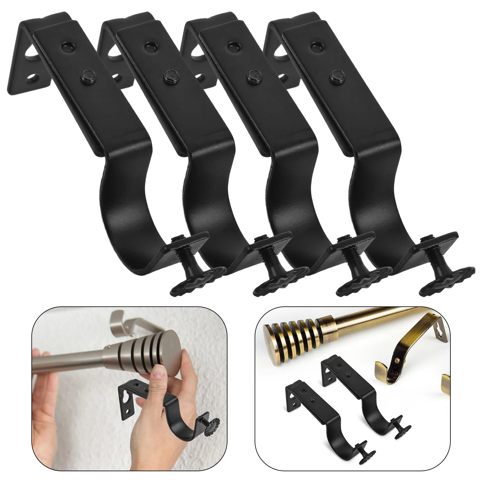 

4Pcs Adjustable Curtain Rod Brackets Heavy Duty Metal Wall Mounted Support Dorm Home Hotel Curtain Rod Holders
