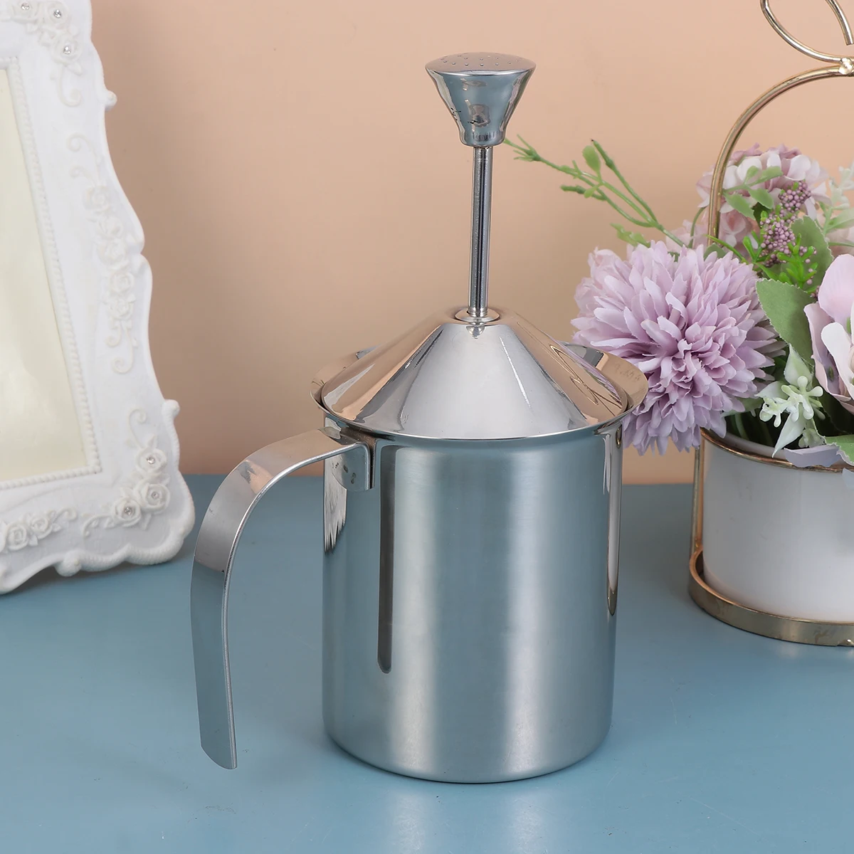 

Stainless Steel Frother Double Mesh Manual Frothing Pitcher 800Cc Heat Resistant For Whole Skim Goat Hemp Milk Coffee