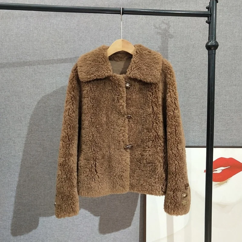 Veste d'hiver courte en laine d'agneau pour femme, manteau court en peau de mouton, vêtements d'extérieur élégants et élégants, JT541
