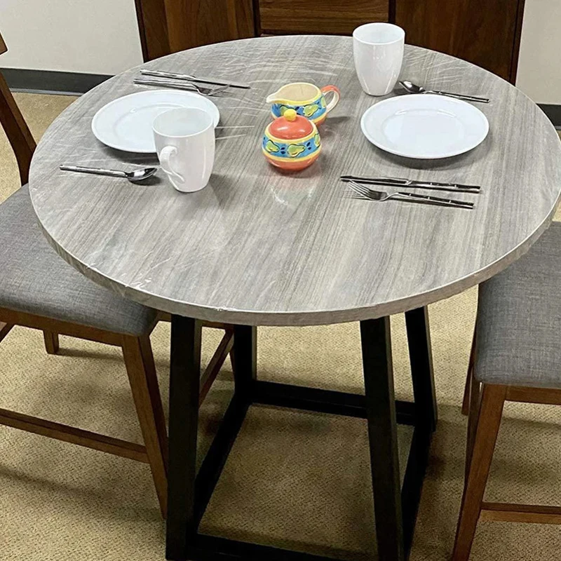 10pcs 0.8/1/1.2/1.4M Disposable Fitted Round Tablecloth Transparent Waterproof Oil-Proof Dinning Table Cover Protector Cloth