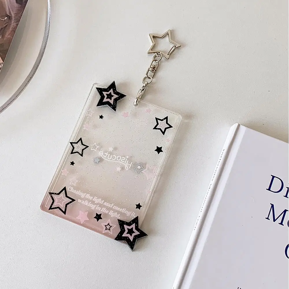 Photo Card Holder ID Badge Holder Stationery Keychain Glitter Star Photocard Holder Korean Version Three Inches Gradient DIY