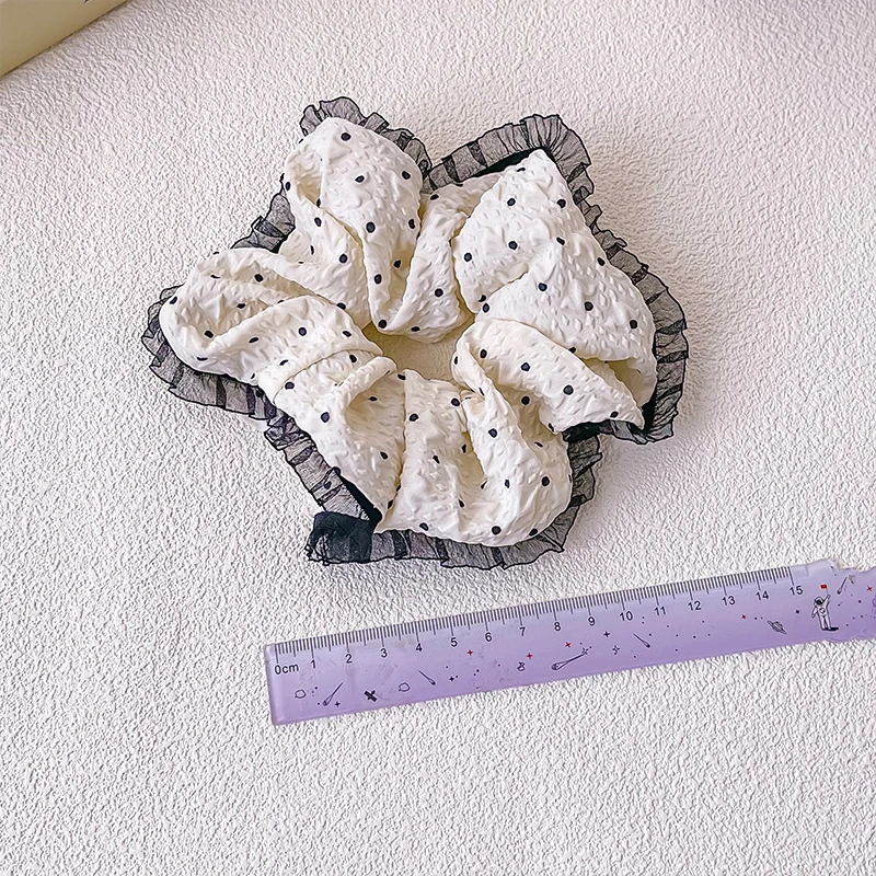 Koreanischer Polka-Dot-Haargummi für Damen, Schleifen-Rüschen-Haarband, eleganter französischer Stil, elastisches Haarband aus Stoff, Haaraccessoires für Mädchen. – Detail 6