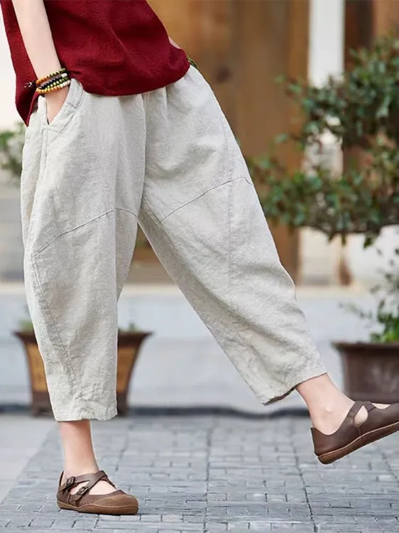 

Retro Casual Lantern Pants Women's New 2025 Summer Slim Cotton Linen Nine Points Loose plus Size Harlan Pants