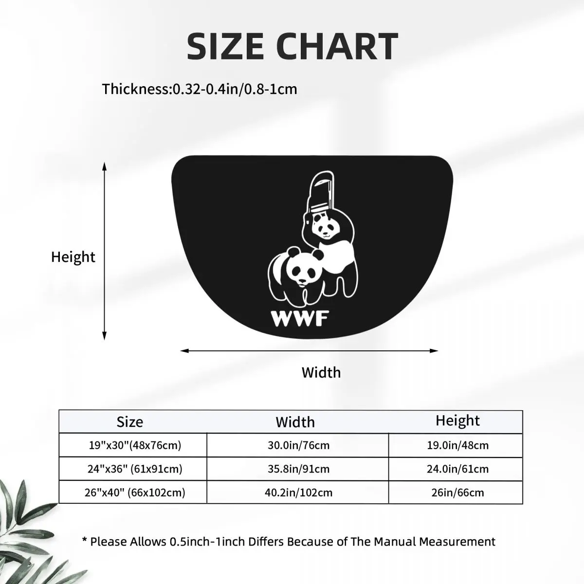 WWF Wrestling Panda Soft Flannel Half Round Doormat Non Slip Bathroom Mat Absorbent Floor Carpet for Home Bedroom
