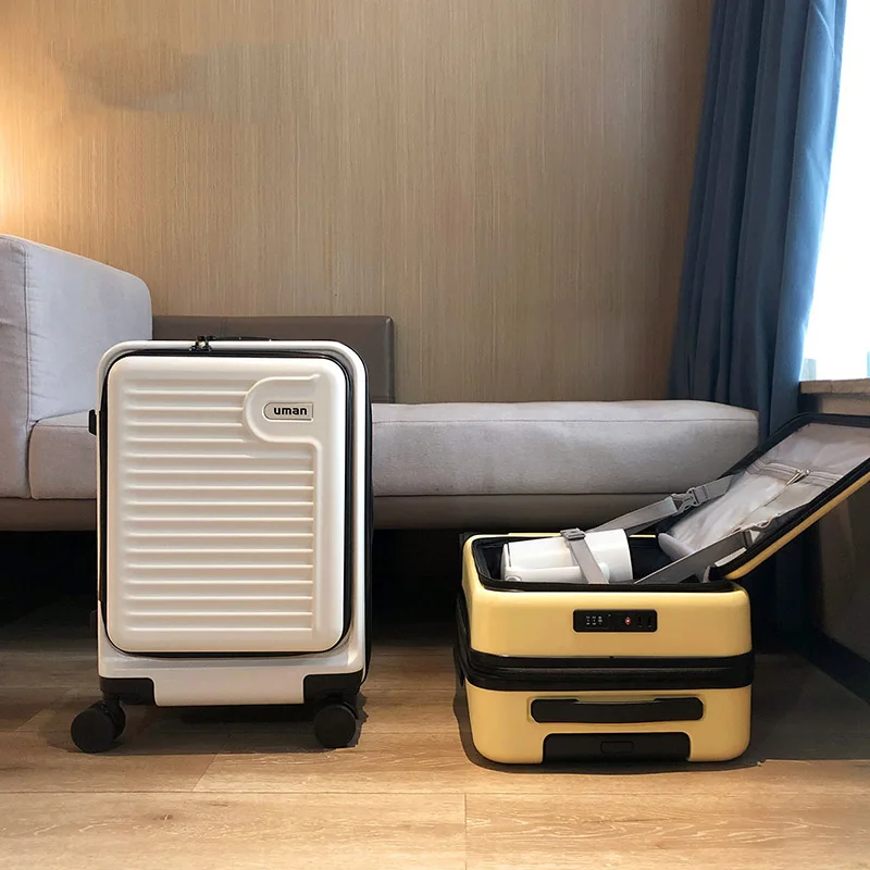 여성용 측면 개폐식 뚜껑 여행가방, 20인치 확장형 깊은 수납공간 여행용 기내용 캐리어, 신입생용 손잡이 여행가방