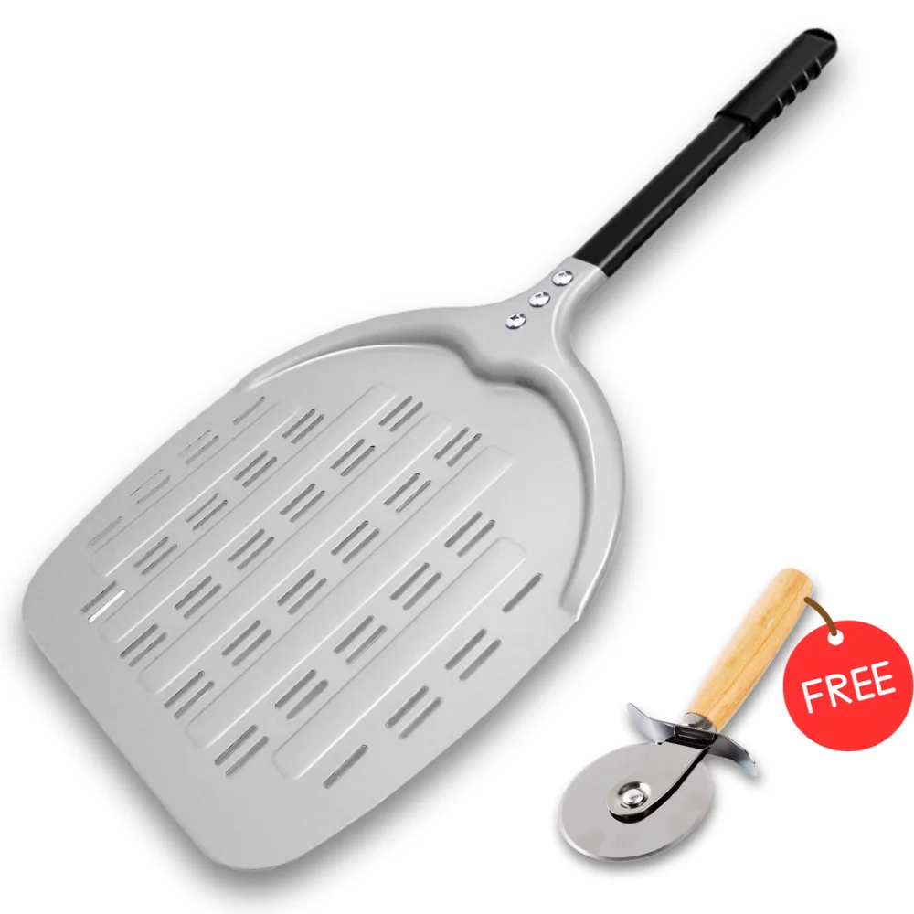 

12 Inch Pizza Peel Metal Handle Turning Paddle Aluminum Pizza Turner Nonstick Baking Tools Perforated Paddle Kitchen Accessories