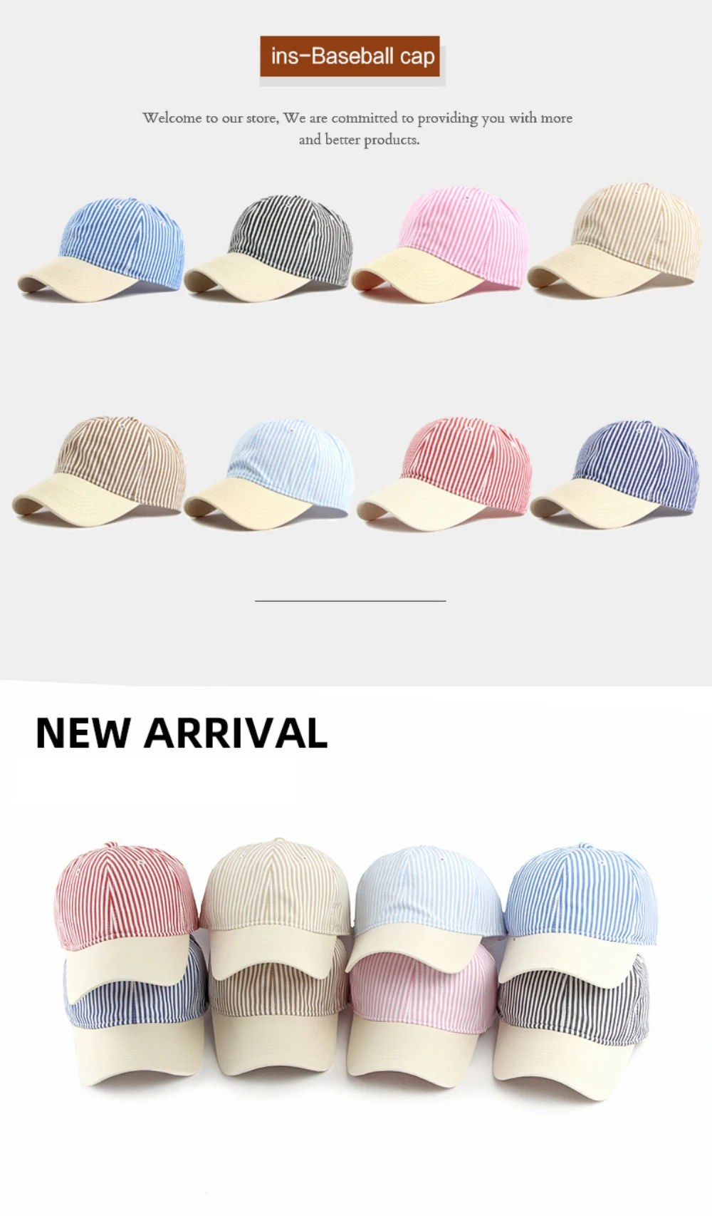 HT5087 Unisex Baseballkappe 2026 Neue Frühling-Sommer Kollektion Weiche Sonnenkappe Gestreifter Baseballhut Verstellbare Snapback-Kappe – Detail 1