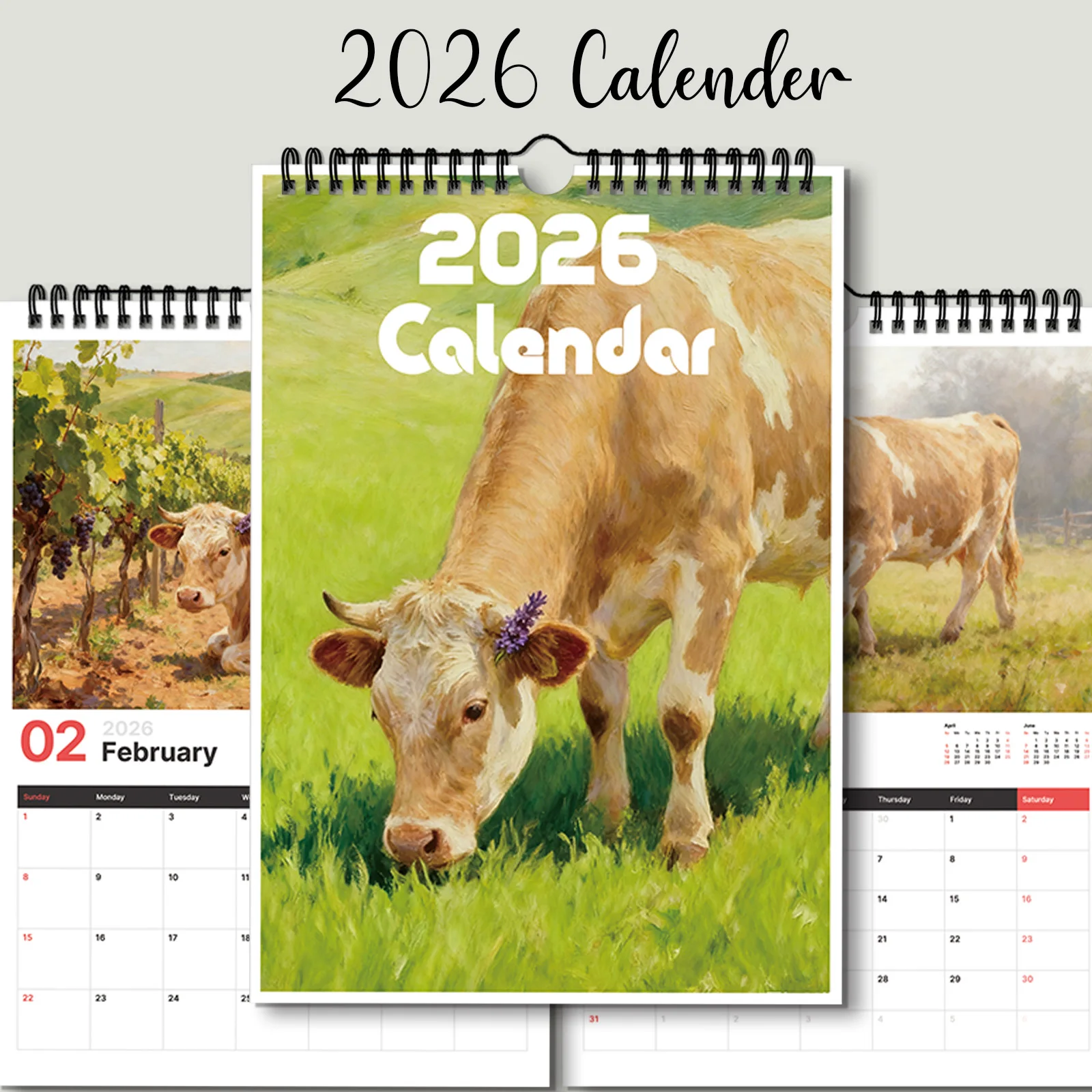Calendario a tema mucca 2026 da 1 pezzo, decorazione quotidiana, adatto a quelle che amano elementi rustici e un regalo in stile di vita naturale