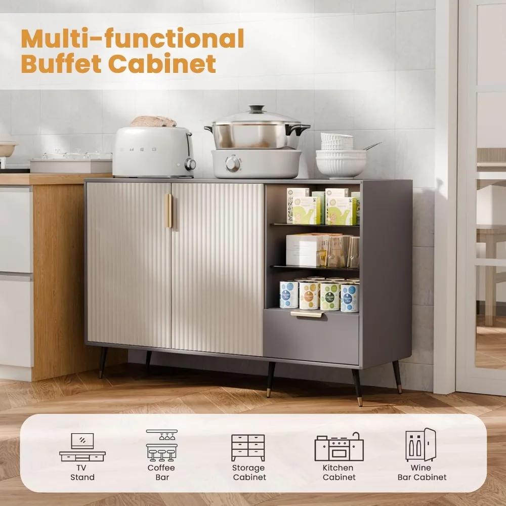 خزانة جانبية واسعة مخددة مع بابين، أدراج، بار قهوة المطبخ، بوفيه تخزين غرفة المعيشة