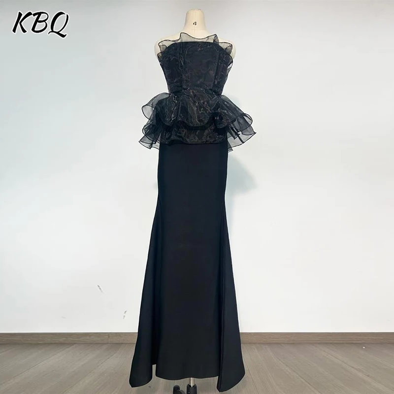 

KBQ Sexy Spliced Mesh Bodycon Celemony Dresses for Women Strapless Sleeveless High Waist Temperament Evening Maxi Dress Female