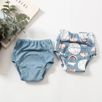 100% 코튼 아기 훈련 바지, 세탁 가능한 기저귀 학습 바지, 유아 코튼 반바지 속옷, 4 레이어 
