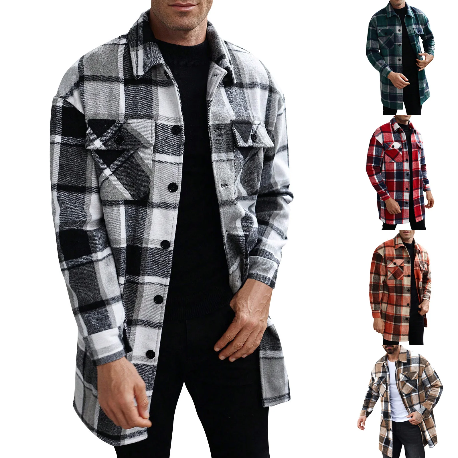 جيب مزدوج خندق معطف الرجال معطف طويل الرياضة عادية قميص طويل الأكمام زر طويل أسفل سترة عصرية متعددة الألوان