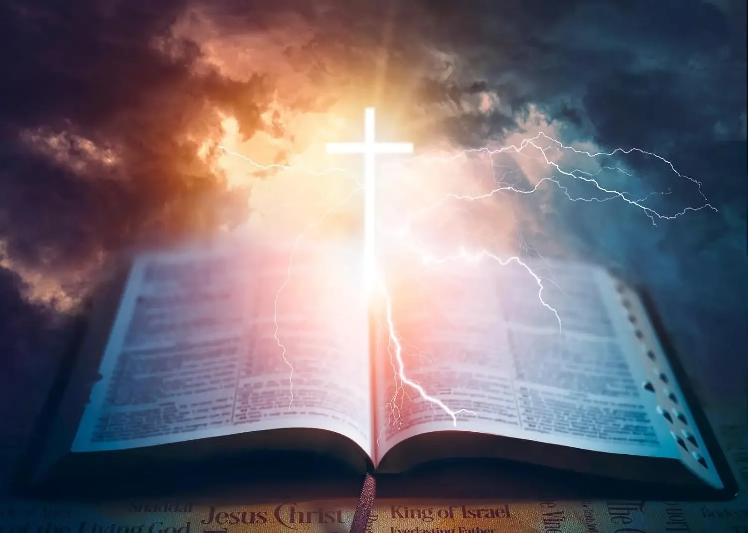 Holy Bible Christian Cross Dramatic Sky with Lightning Jesus Christ Lord Pray Easter photo background photography backdrop