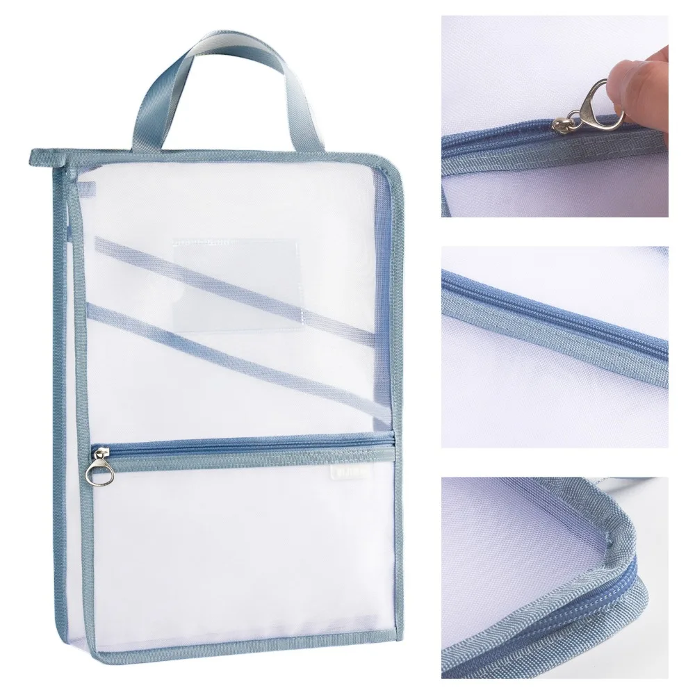 PVC Mesh Zipper Pouch Bag Multifunctional Large Capacity Document Bag Portable Transparent Data Storage Bag