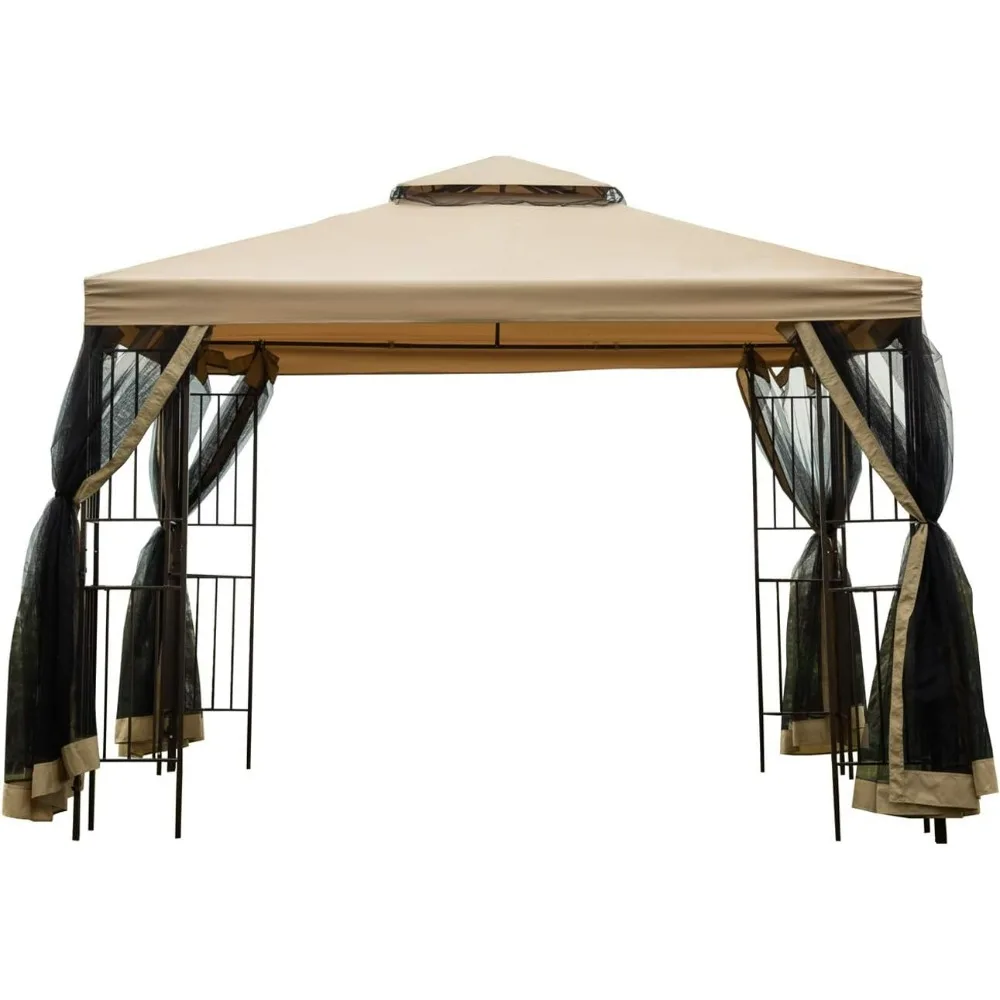 

Garden Gazebo 10' x 10' Patio Backyard Double Roof Vented Gazebo Canopy