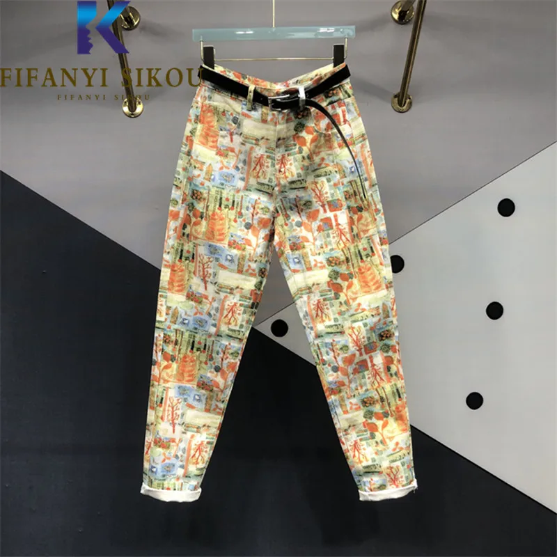 

Painted Print Jeans Women Streetwear 2023 Spring Autumn Fashion High Waist Denim Harem Pants Pocket Loose Washed Jeans Female