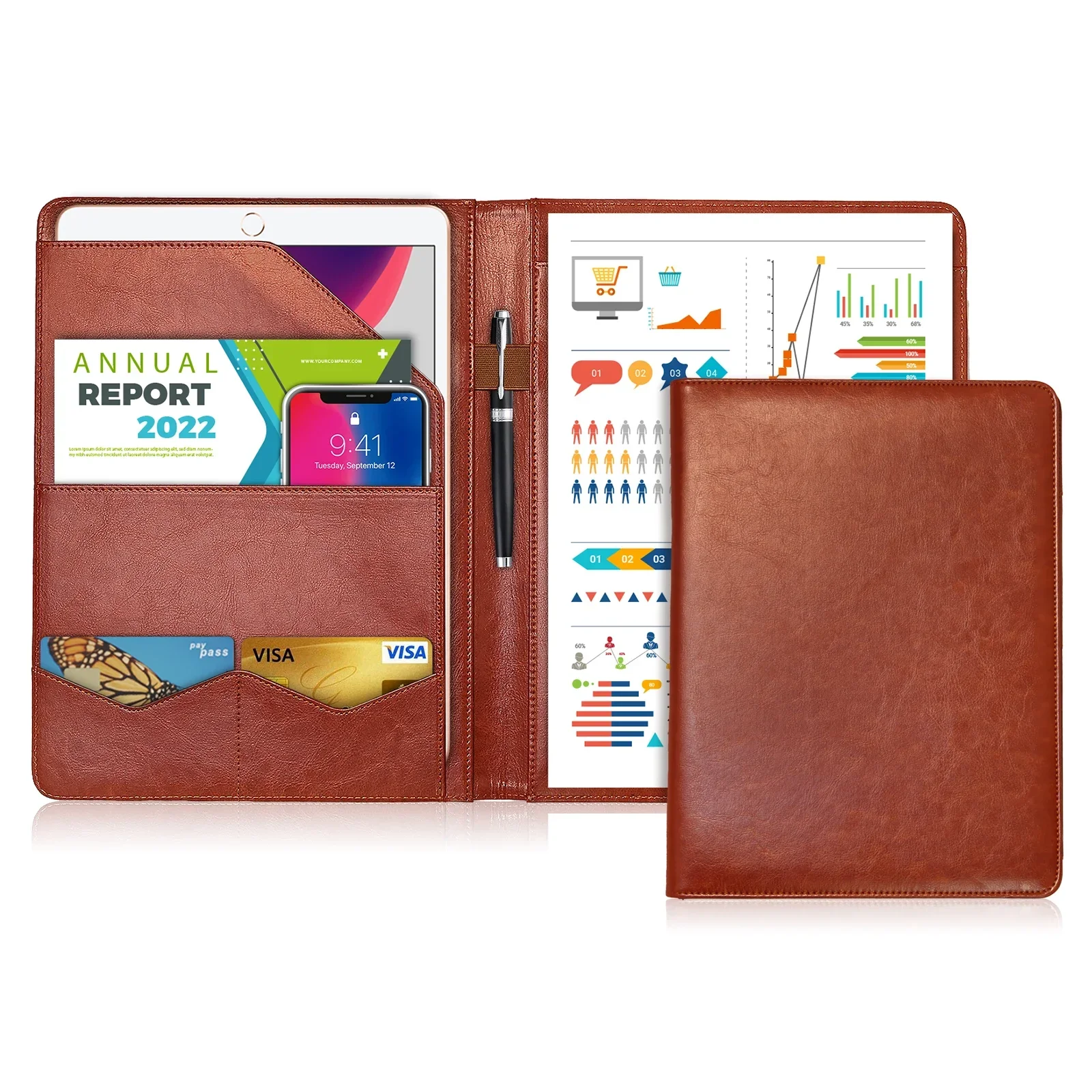 Pasta de conferência multifuncional a4, pasta de papelaria comercial, couro pu, pasta de arquivo de contrato, arquivamento, material escolar de escritório