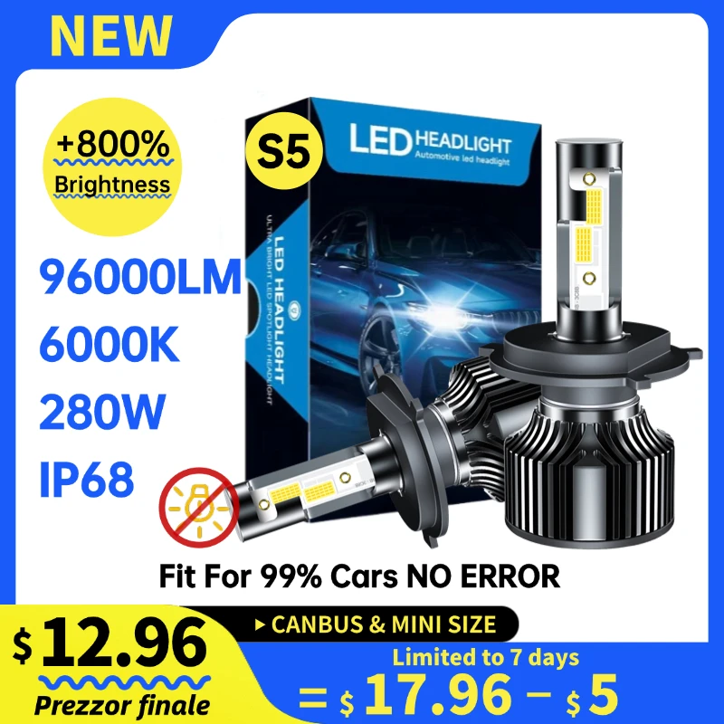 

2pcs H4 Led Lights Canbus Auto Ampoule Led Headlight Car Light Bulbs Car Parts High Power Brightness 12v 280W 96000LM 6000K IP68