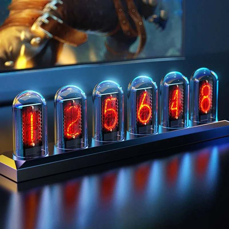 Pseudo Glow Tube Table Clocks Aluminum Alloy RGB Desk Clock Retro Creative Digital Clocks IPS Computer Desktop DIY Ornaments
