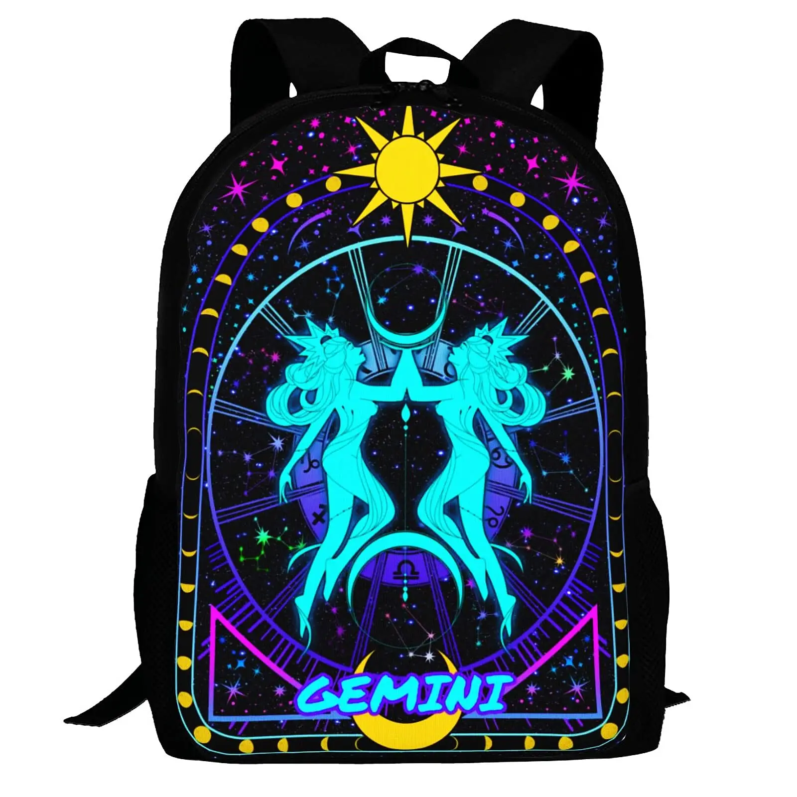 Twelve Constellations Backpack Divination Theme Sun and Moon Star Print Student Schoolbag Large Capacity Sport Travel Daypack