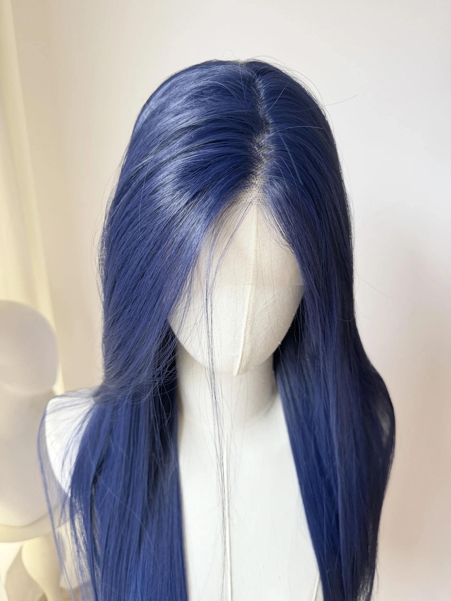 BeiBei perruque bleu foncé 13*4 HD perruque avant en dentelle pour femmes fibre de chaleur Nature 26 pouces longue perruque droite perruques de dentelle synthétique pour Cosplay